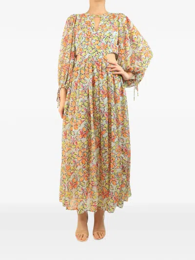 Pre-owned Maje Floral-print Cut-out Dress In Blue