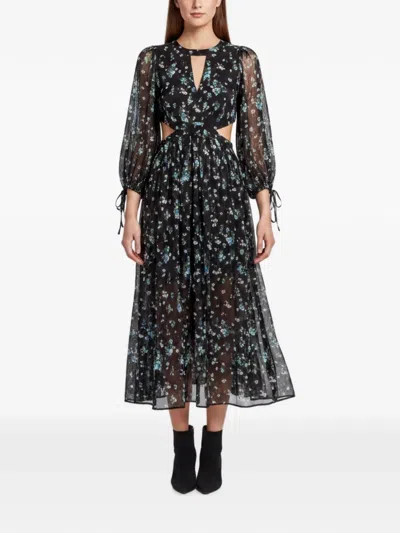 Pre-owned Maje Floral-print Cut-out Maxi Dress In Black