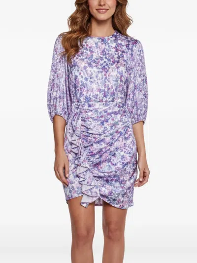 Pre-owned Maje Floral-print Draped Mini Dress In Purple