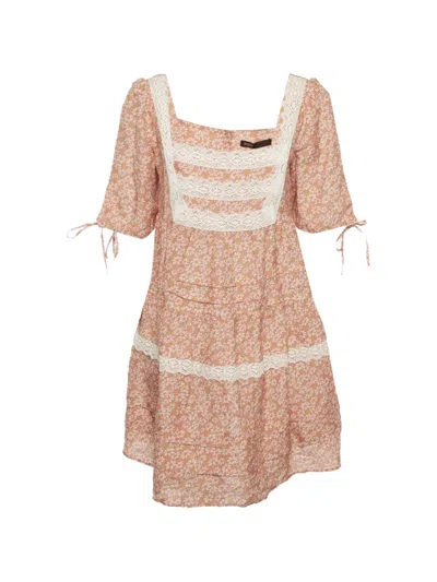 Pre-owned Maje Floral-print Lace-trim Mini Dress In Pink