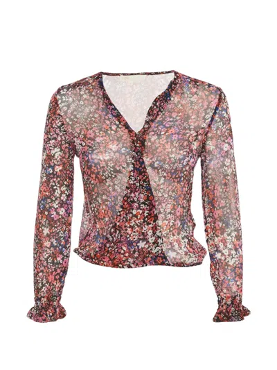 Pre-owned Maje Floral-print Long-sleeve Top In Black