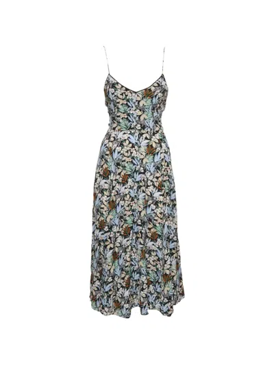 Pre-owned Maje Floral-print Midi Dress In Black