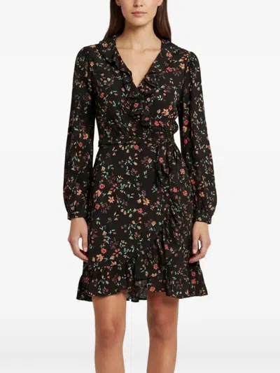 Pre-owned Maje Floral-print Mini Dress In Black