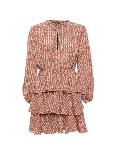 Pre-owned Maje Floral-print Ruffled Mini Dress In Pink