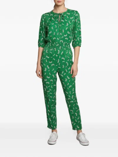 Pre-owned Maje Floral-print Smocked Jumpsuit In Green