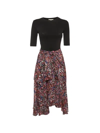 Pre-owned Maje Floral-print Tiered Midi Dress In Black