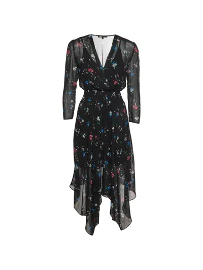 Pre-owned Maje Floral-print Tiered Midi Dress In Black