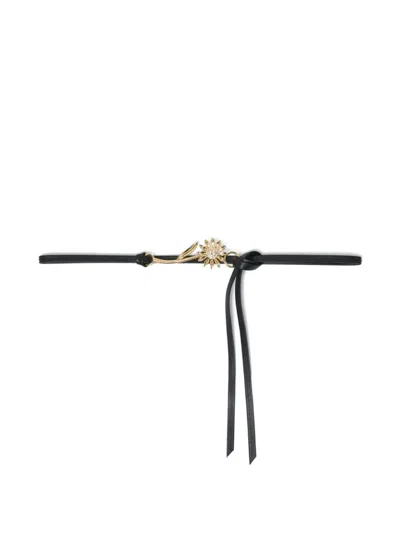 Maje Flower-detail Leather Belt In Black