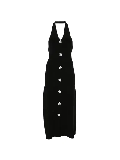 Maje Flower-embellished Midi Dress In Black