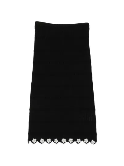 Maje Flower-embellished Midi Knitted Skirt In Black