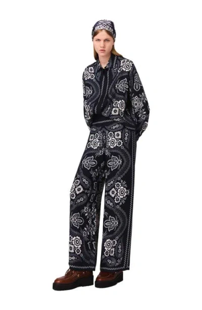 Maje Flowing Print Trousers In Black