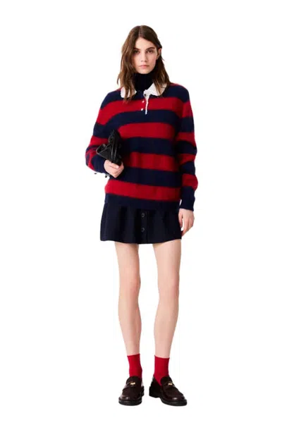 Maje Fluffy Sweater With Poplin Collar In Multi