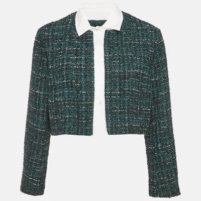 Maje Forest Green Button Front Crop Jacket Xl In Multi