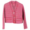 Maje Frayed Tweed Cropped Blazer In Pink Polyamide In Pink