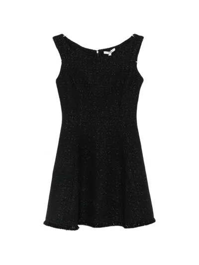 Maje Frayed-hem Mini Dress In Black