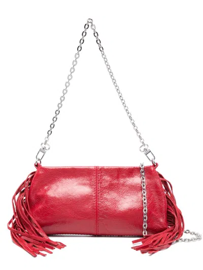 Maje Fringe-detail Cross Body Bag In Red