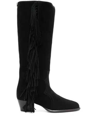 Maje Fringe-detailed Boots In Black