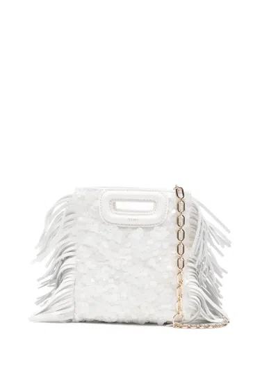 Maje Fringe Sequin Mini Bag In White