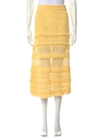 Pre-owned Maje Fringe Trim Accent Midi Length Skirt In Yellow