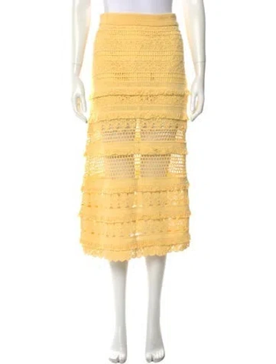 Pre-owned Maje Fringe Trim Accent Midi Length Skirt In Yellow