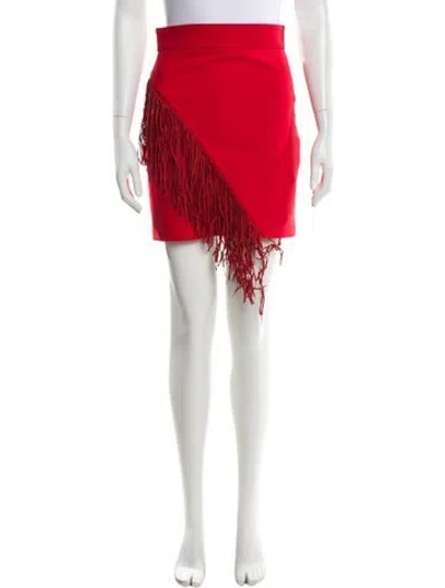 Pre-owned Maje Fringe Trim Accent Mini Skirt In Red