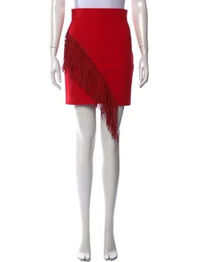 Pre-owned Maje Fringe Trim Accent Mini Skirt In Red