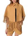 Maje Fringe Trim Leather Coat In Beige