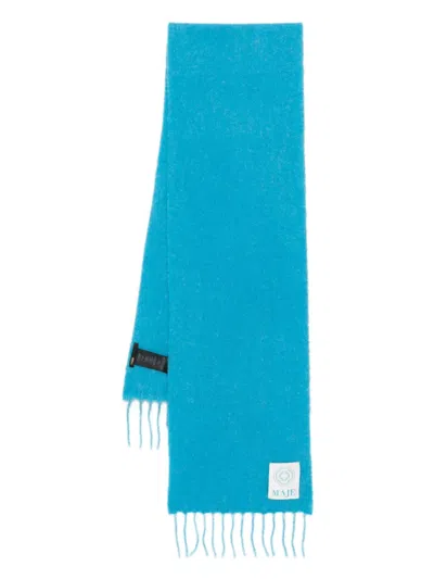 Maje Fringed Alpaca Wool Scarf In Blue