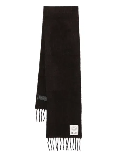 Maje Fringed Alpaca Wool Scarf In Brown
