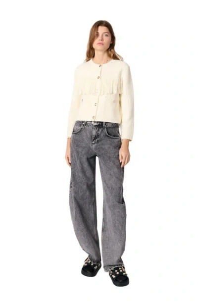Maje Fringed Cardigan In Ecru