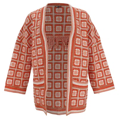 Maje Fringed Crochet Cardigan In Multicolor Cotton