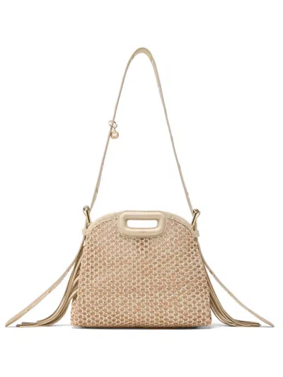 Maje Fringed Crochet-knit Mini Bag In Neutral
