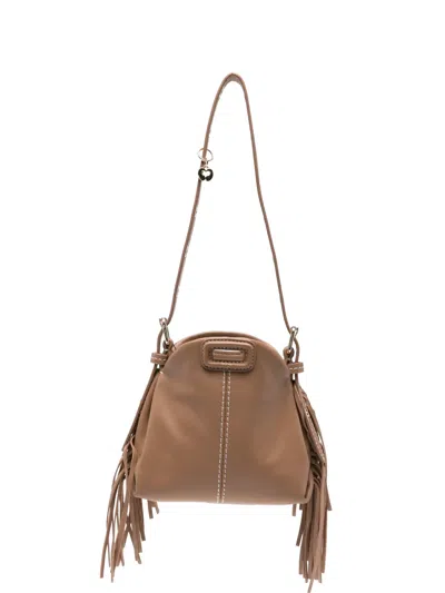 Maje Fringed Leather Mini Bag In Brown