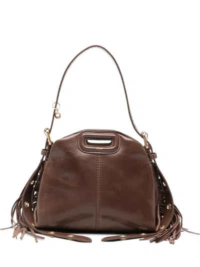 Maje Fringed Leather Tote Bag In Brown
