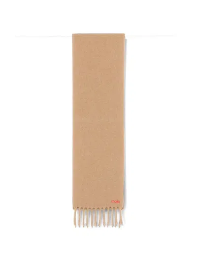 Maje Fringed Logo-embroidered Scarf In Neutrals
