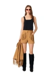 Maje Fringed Nubuck Shorts In Beige