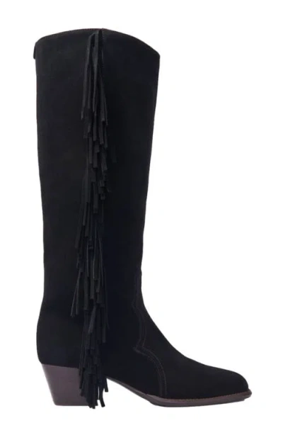 Maje Fringed Suede Cowboy Boots In Black