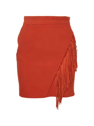 Pre-owned Maje Fringed Wrap-style Mini Skirt In Orange
