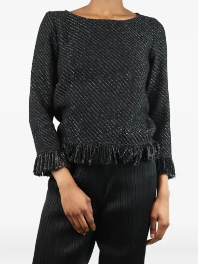 Pre-owned Maje Fringed-hem Sweater In Black