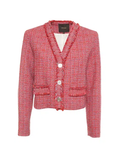 Pre-owned Maje Fringe-trim Tweed Jacket In Pink