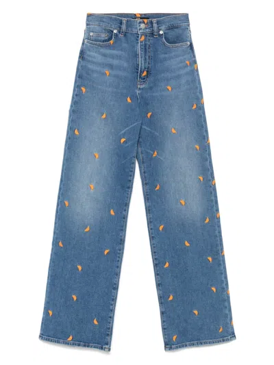 Maje Fruit-embroidery Jeans In Blue