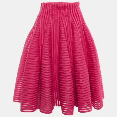 Pre-owned Maje Fushia Pink Neoprene Mesh Flared Skirt S