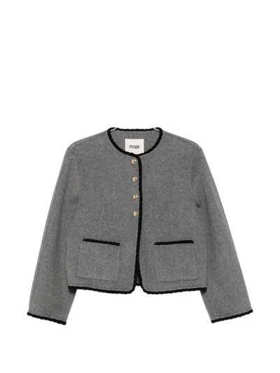 Maje Gardenia Braid-trim Single-breasted Jacket In Gray