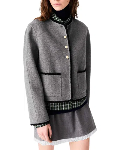 Maje Gardenia Wool Blend Double Faced Short Coat In Gray