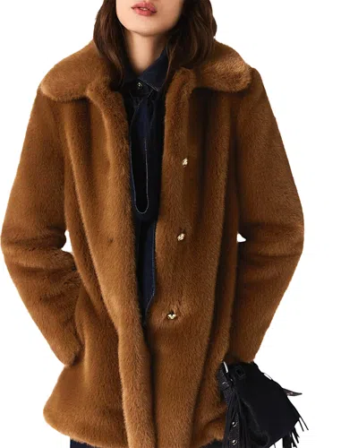 Maje Gaspard Faux Fur Coat In Brown
