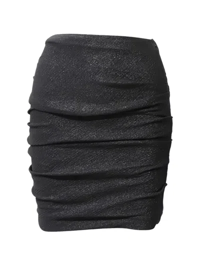 Pre-owned Maje Gathered Glittery Mini Skirt In Black