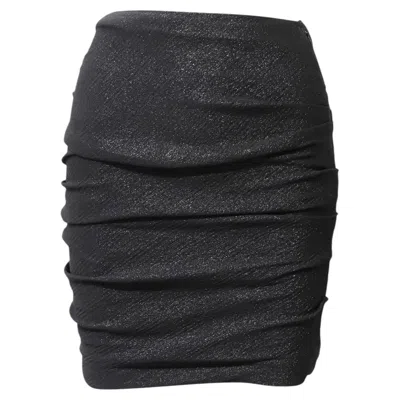 Pre-owned Maje Gathered Glittery Mini Skirt In Metallic Black Polyester