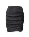 MAJE GATHERED GLITTERY MINI SKIRT IN METALLIC BLACK POLYESTER