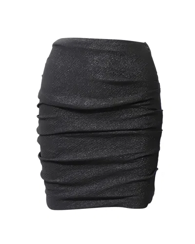 Maje Gathered Glittery Mini Skirt In Metallic Black Polyester In Gray