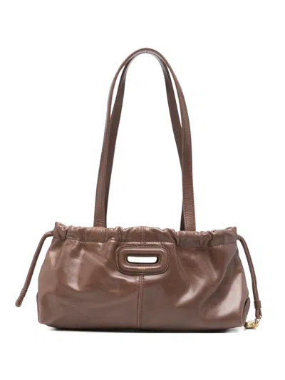 Maje Milpil Gazette Leather Shoulder Bag In Brown